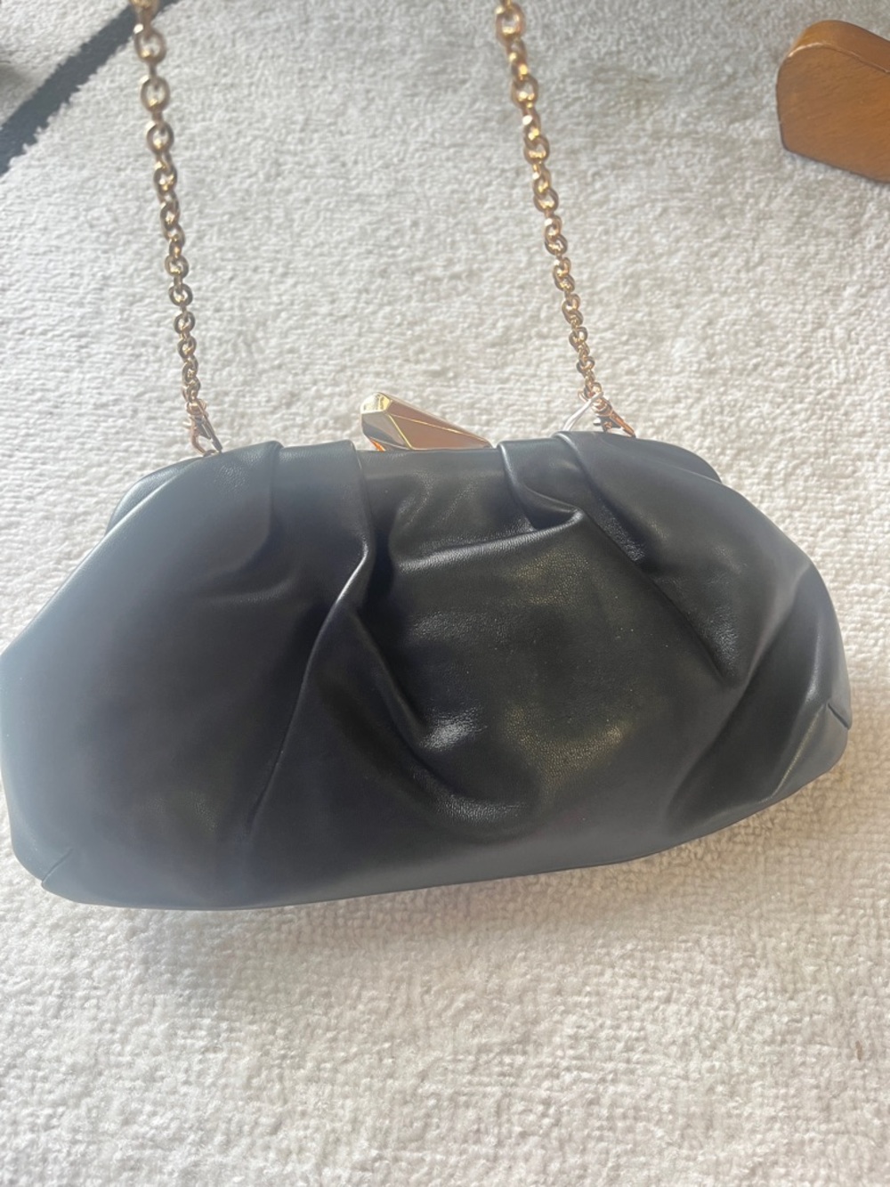Urban Expressions Black Ruched Clutch with Gold Chain, NWT